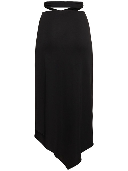 Fluid jersey crossed waist midi skirt