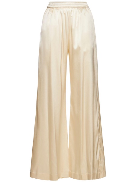Silk blend elastic waist wide pants