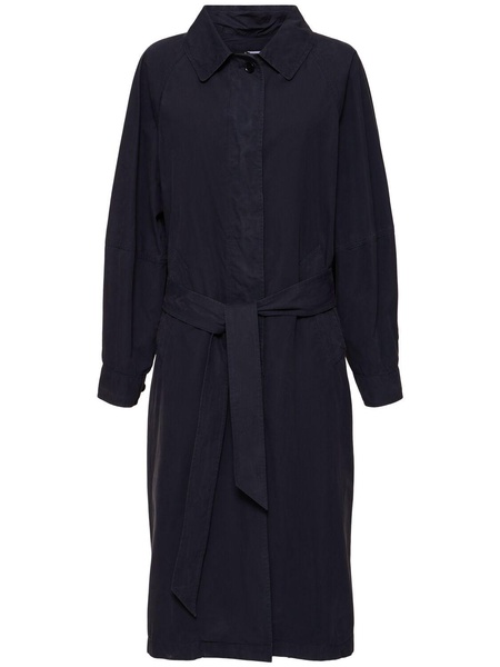 Cotton canvas belted long coat