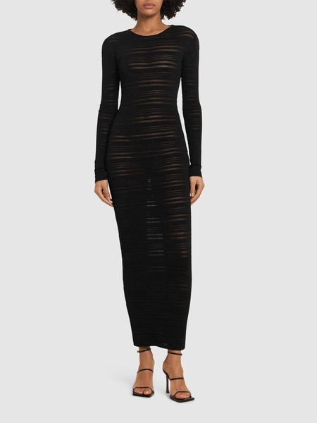 Striped sheer knit long dress