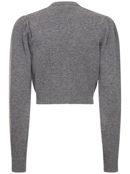 Diamond jacquard wool knit crop cardigan