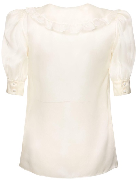 Silk organza blouse w/ rose appliqués