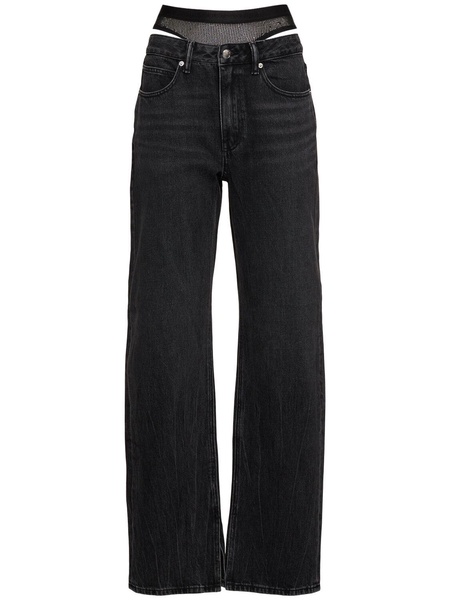 Slit hem jeans w/ mesh underwear