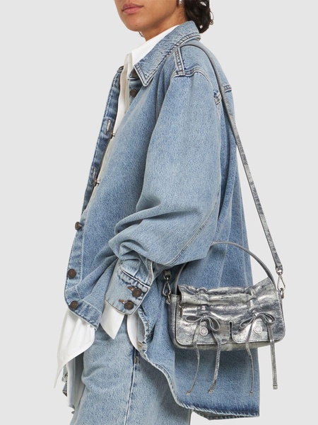 Micro Multipocket laminated suede bag