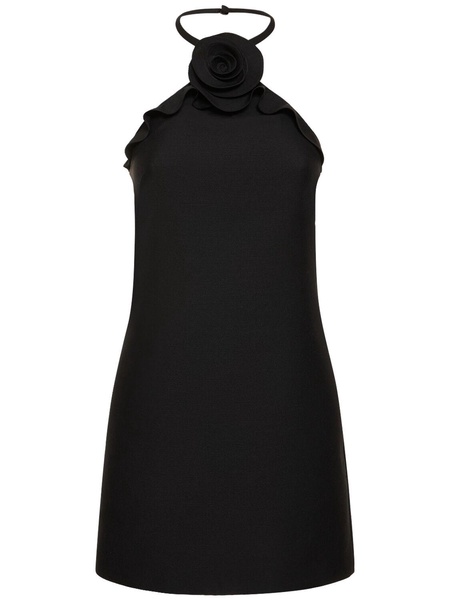 Wool & silk crepe rose h/neck mini dress