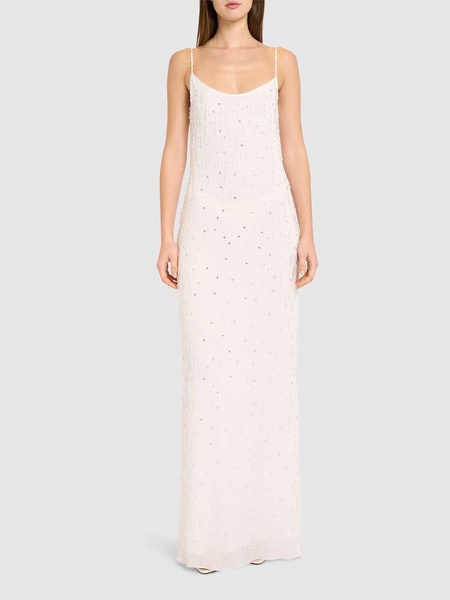 Embroidered viscose georgette long dress