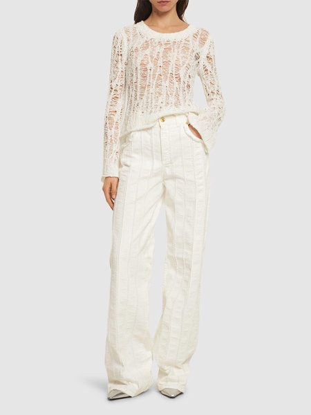 Cotton denim wide jeans