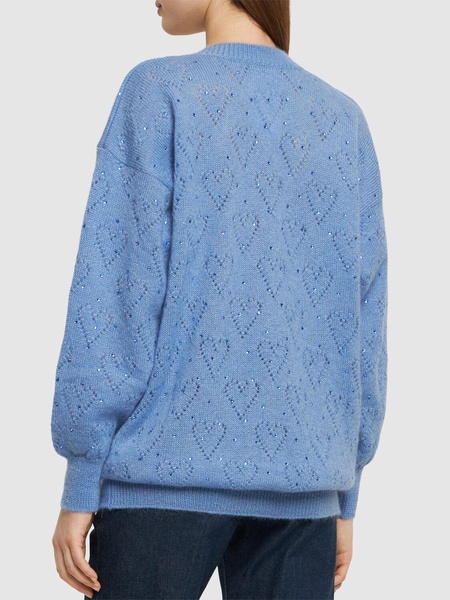Knitted mohair long cardigan w/ crystals