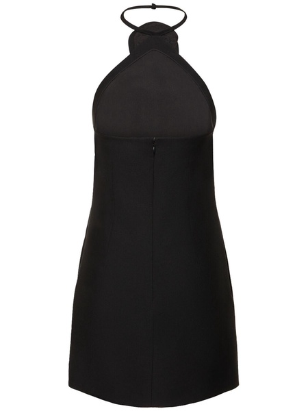 Wool & silk crepe rose h/neck mini dress