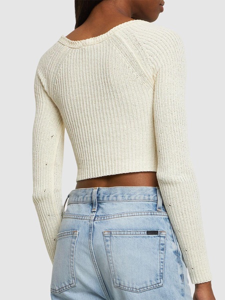 Cotton blend knit crop cardigan