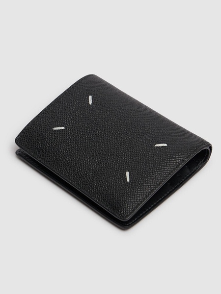 Grained leather clip wallet