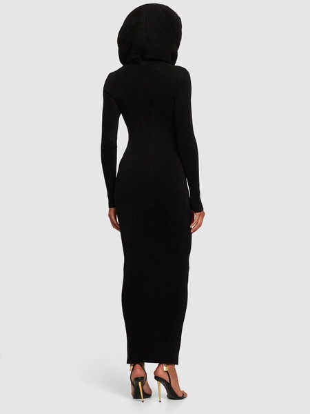 Viscose blend jersey hooded long dress