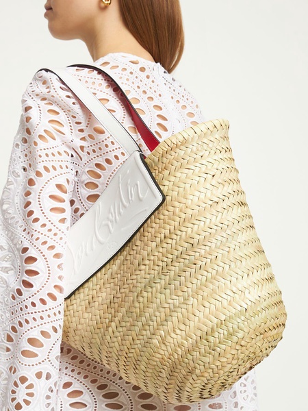 Large Loubishore straw & leather tote