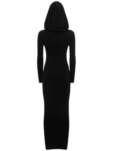 Viscose blend jersey hooded long dress