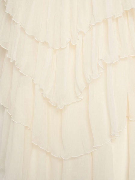 Draped silk crepe dress w/ train
