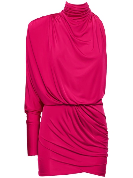 Draped jersey one sleeve mini dress