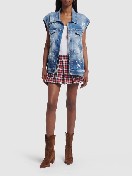 Plaid cotton mini skirt w/ zips