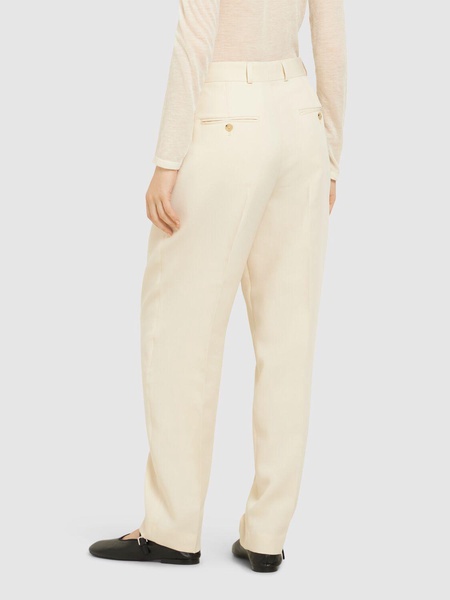 Pleated viscose & poly straight pants