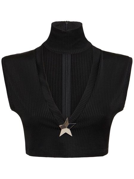 V neck crop top w/stud