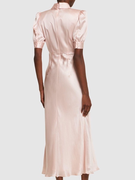 Silk satin short sleeve long dress