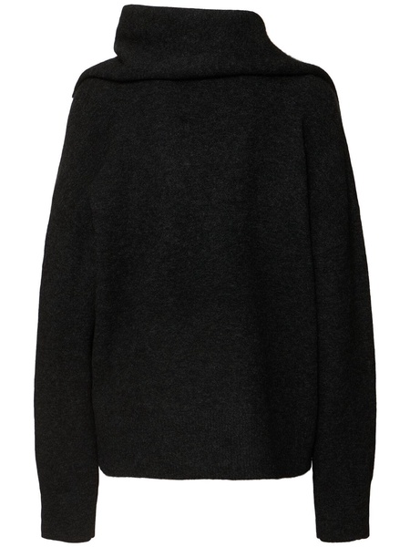 Draped scarf wool blend knit sweater