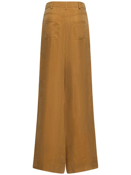 High rise washed twill wide pants