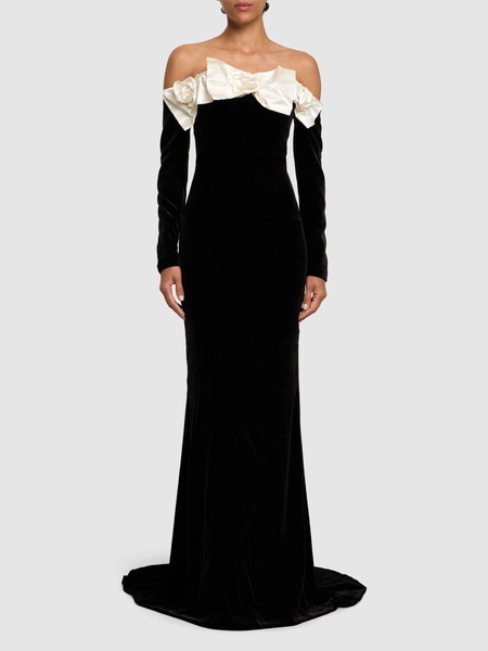 Off-shoulder velvet maxi dress
