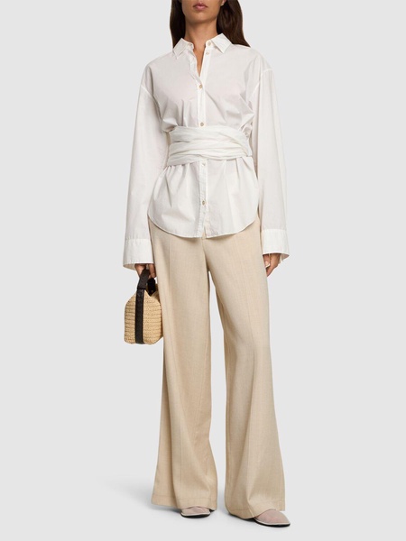 Knotted poplin long shirt