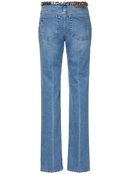 Chain belt denim straight jeans