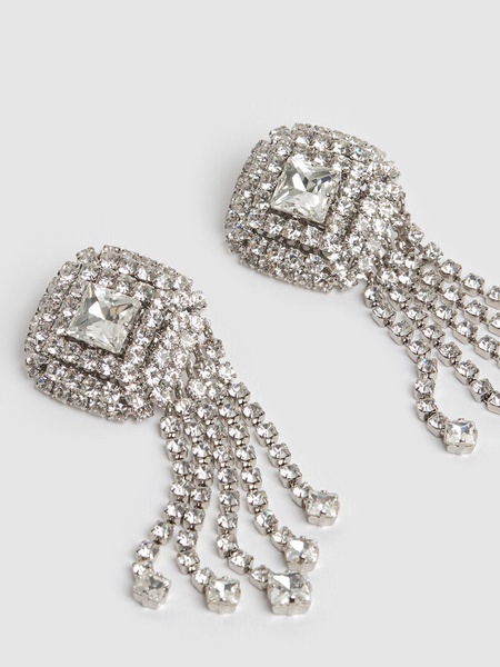 Square crystal earrings w/ fringes