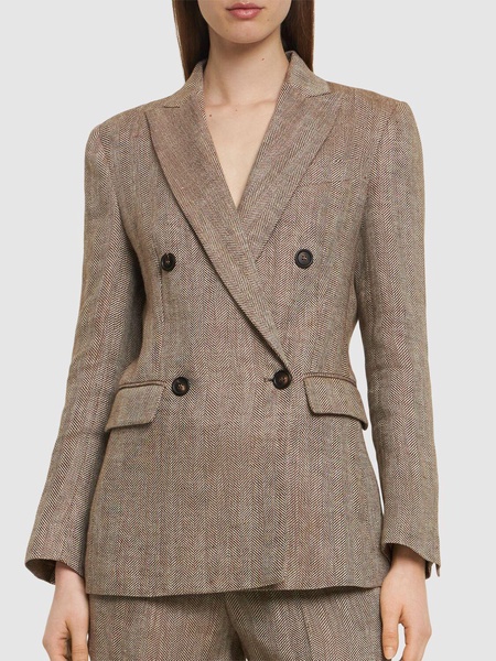 Linen herringbone double breasted jacket