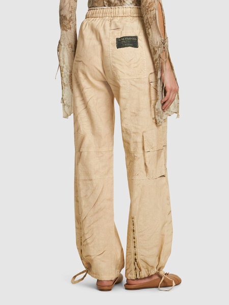 Wide linen & cotton cargo pants