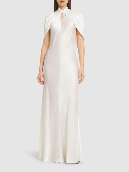 Short sleeve satin long dress