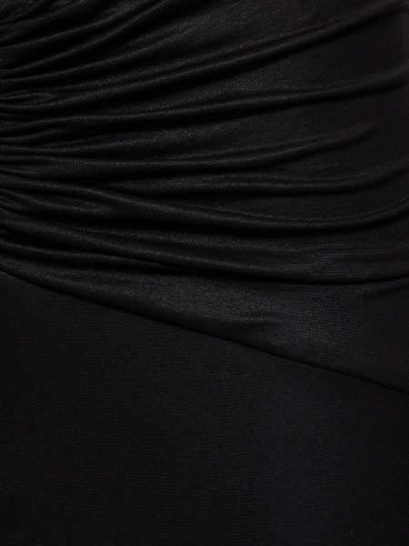 Laminated jersey long dress w/ lace