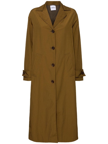 Nylon twill long trench coat