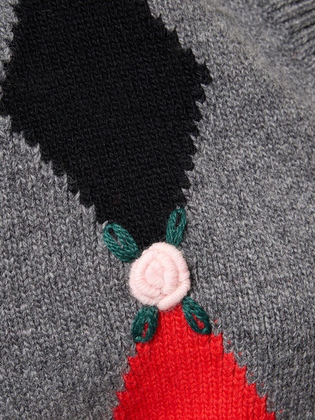 Diamond jacquard wool knit crop cardigan