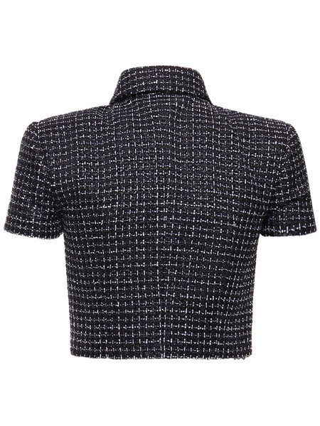 Sequined tweed crop top w/bow