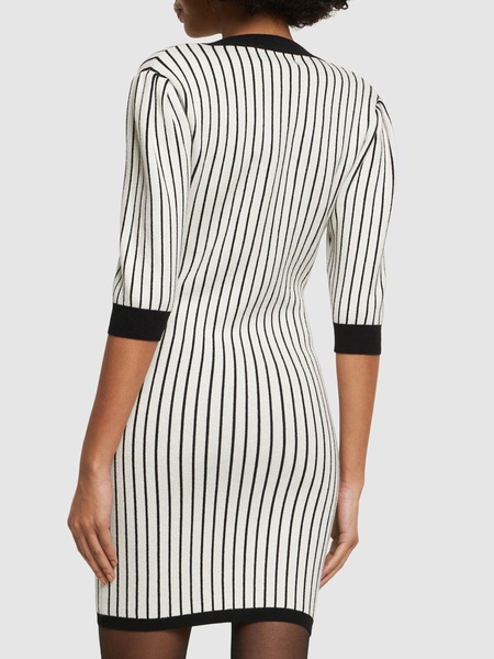 Pinstriped knit v-neck mini dress