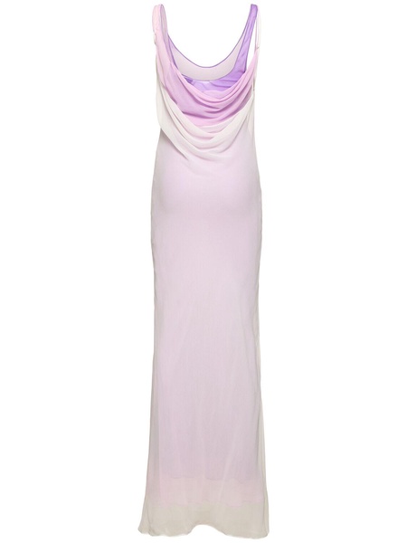 Tri-layered cowl neck satin long dress