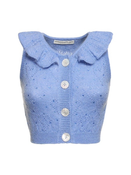 Mohair knit cropped vest top w/ studs