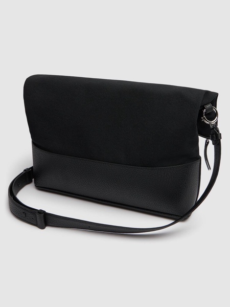 Grained leather & canvas crossbody bag