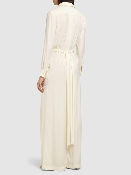 Belted fluid viscose blend long jumpsuit