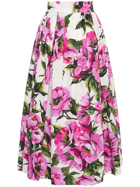 Printed poplin midi skirt