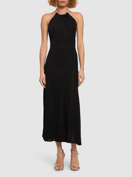 Viscose knit halter neck long dress