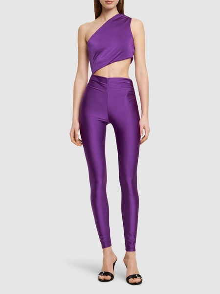 Poppy shiny Lycra one shoulder jumpsuit