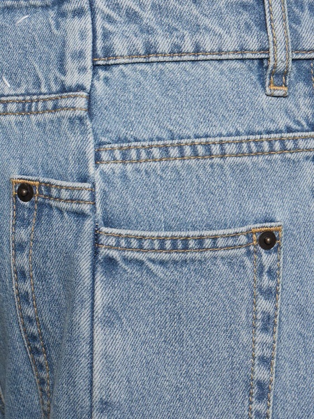 Asymmetric wide leg cotton denim jeans