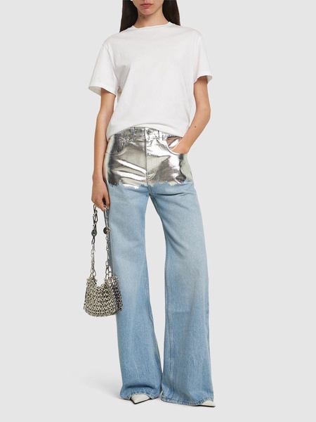 Embellished high rise straight jeans