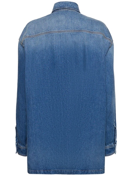 Crystal embellished denim oversize shirt