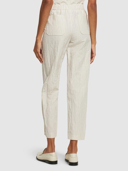 Cotton blend striped high rise pants