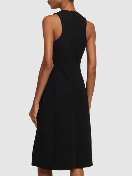 Fitted wool crepe midi dress w/slit